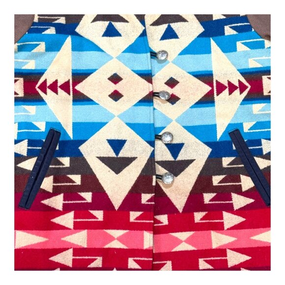 Vintage Hooded Wool Blend Southwest Geometric Aztec Jacket Button Unisex XL READ - Picture 2 of 7